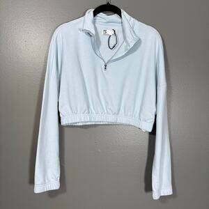 Refuge Athletics Women's Pale Blue Crop 3/4 Zip Sweatshirt - Small - Athleisure